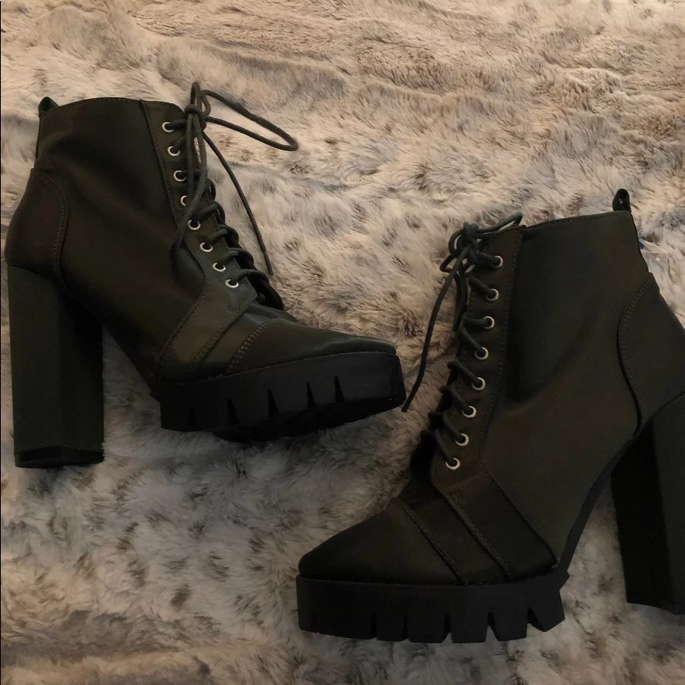 Green heeled boots